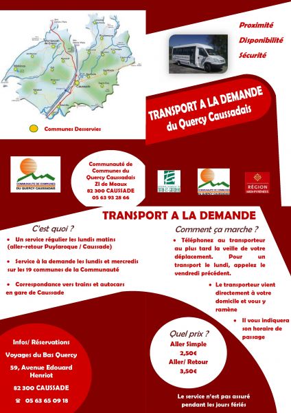 Transport a la demande du Quercy Caussadais. Nos prestations - Voyages du Bas Quercy - Transport a la demande du Quercy Caussadais.